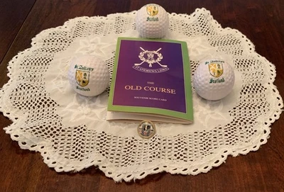 Marcador de pelotas de campo antiguo St Andrews de colección, 3 pelotas de golf y tarjeta de puntuación de recuerdo Foto 1 de 4