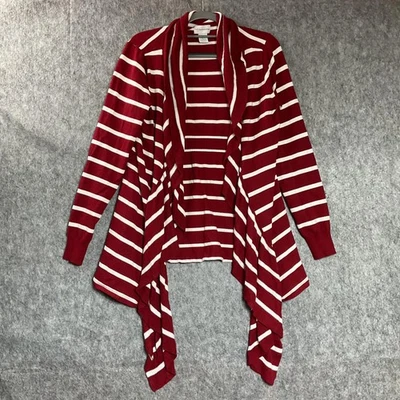 Suéter Soft Surroundings Mujer Mediano Rojo Rayas Frente Abierto Cascada Cárdigan Foto 1 de 4