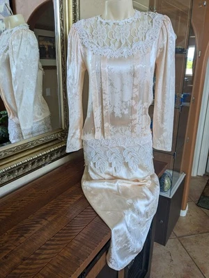 VTG 80’s Pink  Jessica McClintock Drop Waist Lacy blouse & Skirt Size 6 - Image 1 of 4