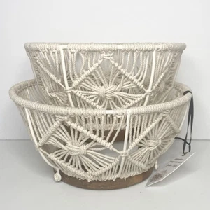 Macrame Bowls With Wooden Base 9.25” and 8” Diameter - Picture 1 of 7