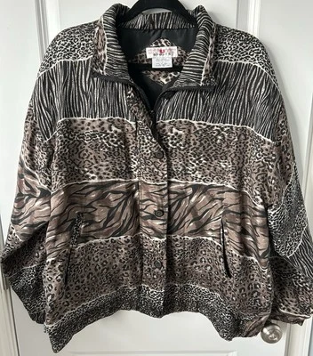 Vintage Silk Bomber Jacket 90's Leopard Print Stunt Sports Large Women's - Image 1 of 4