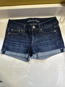 American Eagle Womens Shorts Size 2 Stretch Blue Low Rise Denim Blue Dark Wash - Picture 1 of 3
