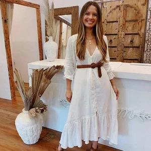 Arnhem Stevie Midi Maxi Dress White Organic Cotton Sz 12 Boho Gypsy - Picture 1 of 6