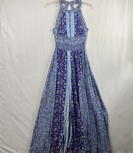 Jaase Anthropologie Maxikleid Damen mittelblau Blumen Häkel Fit Flare - Bild 1 von 15