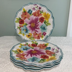 4 Piatti Pane Pranzo Pioneer Donna 8,5” Fiori Ventilati Bordo Smerlato Melamina - Foto 1 di 5