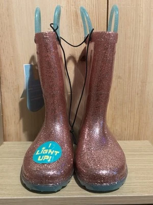 Western Chief девочек размер 8 розовый отлива блестящий свет вверх ПВХ дождя ботинки - Изображение 1 из 4