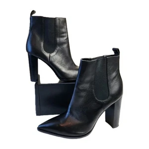 Saks Fifth Avenue Boots Womens Sz 9 M Black Amy Classic Chelsea Leather Booties  - Picture 1 of 17