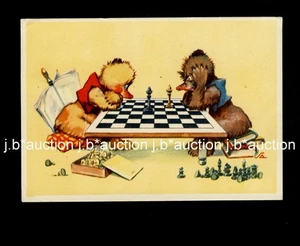 Chess SCHACH Echecs * ANIMALES VESTIDOS * AK um 1950 * PC vintage años 50 - Imagen 1 de 1