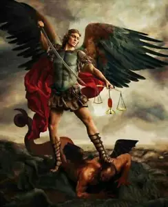 St Michael The Archangel defeating satan 5" x 7" Print ready to frame - Picture 1 of 2