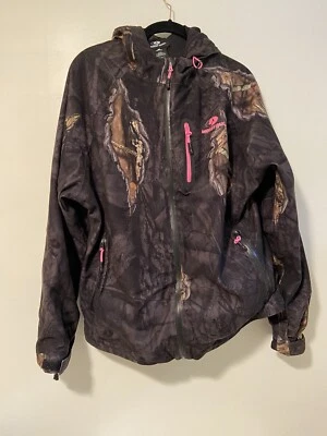 Jaqueta Mossy Oak feminina camuflada com capuz rosa acento com zíper tamanho XL - Imagem 1 de 4