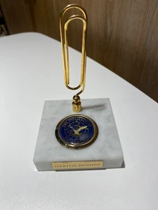 Vintage THE INSTITUTE OF NAVIGATION Marble GoldTone DESK NOTE CLIP 5” VG ! - Picture 1 of 3