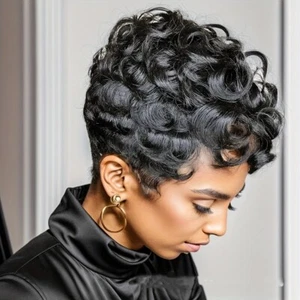 Short Curly Wigs for Black Women 100% Human Hair Wigs Pixie Cut Wig - Picture 1 of 10
