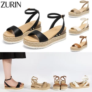 ZURIN Women Open Toe Espadrille Platform Wedge Sandals Buckle Ankle Strap Summer - Picture 1 of 53