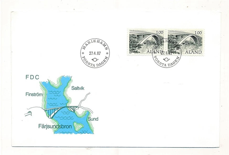 D379031 Aland FDC Farjsund Bridge 50 aniversario 1987 Foto 1 de 1