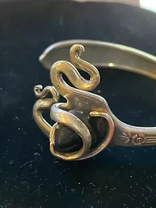 Halloween Special. Wiccan Braclet Fork Cuff Snake wraped around obsidion - Picture 1 of 8