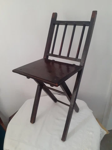Antique Mahogany? Oak? Dark Wood Folding Child's Dolls Bears Display Chair Cover