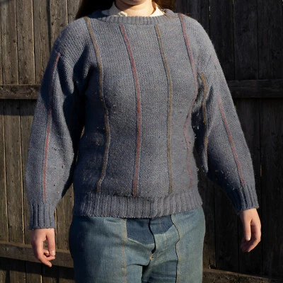 Vintage Boston Traders 100% Wool Muted Blue 4 Stripe Sweater Size M - Image 1 of 4