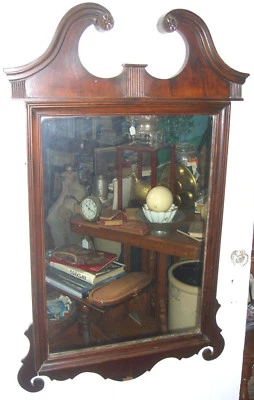 Espejo antiguo de caoba - estilo Chippendale con trabajo de traste c.1920 Foto 1 de 4