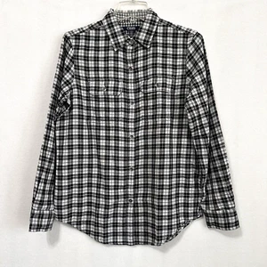 Chaps Blouse S Black Plaid Button Up Long Sleeve Pockets Lightweight Casual NEW - Picture 1 of 10