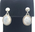 Lady's Sterling Silver 925 Bezel Set Rope Style Moonstone Dangle Earrings