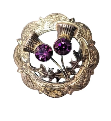 Vintage Tedesco Argento Spilla Con Lab-Created Ametista Rotondo Gemme Gioielli - Immagine 1 di 4