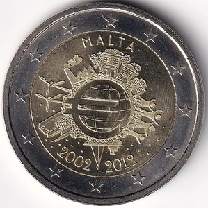2 Euro Gedenkmünze Malta - 2012 - "10 Jahre Euro Bargeld" - Picture 1 of 2