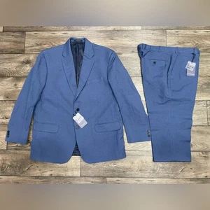 Studio Suits 48R Leinen blau zwei Knöpfe belüftet Jacke Hose 38X29,5 Neu mit Etikett - Bild 1 von 16