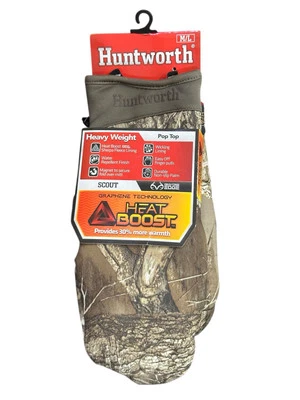 Heat Boost Huntworth Scout Hunting Gloves M/L Realtree Fold Over Pop Top Camo - Image 1 of 4
