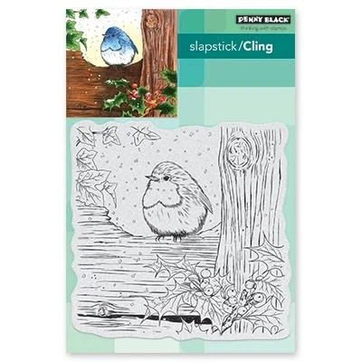 Новый пенни черный резиновый штамп зима ROBIN'S CHRISTMAS птица цепляется Бесплатная доставка по США - Изображение 1 из 3