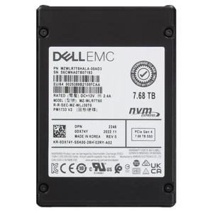 DELL Samsung PM1733 7.68TB NVME U2 0Y27TR MZ-WLJ7T60 MZWLJ7T6HALA-00AD3 SSD 90%+ - Picture 1 of 1