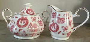 Juego de crema y azucarero de Navidad Grace Teaware Country, blanco y rojo - nuevo - Imagen 1 de 6