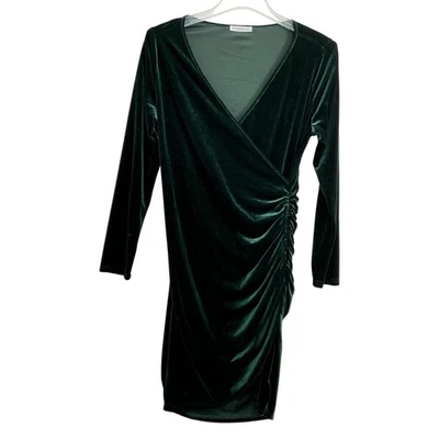 GUBERRY Dress Womens XL Green Velvet Wrap Ruched Long Sleeve Cocktail Party - Image 1 of 4