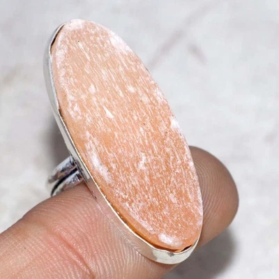 Anillo de Selenita Naranja Chapado en Plata 925 Hecho a Mano Joyería Talla EE. UU. 7,5 GW Foto 1 de 3