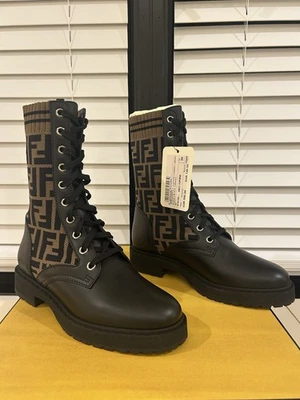 Botas Fendi Zucca Tela Monograma Marrón/Negro, Talla 36 US 6 Foto 1 de 4