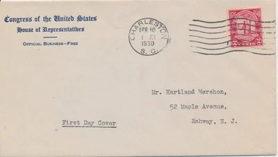 #683 Charleston South Carolina US Congress Ernest Ackerman First Day cover - Image 1 of 2