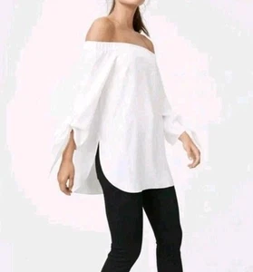 Club Monaco Sophiya top spalle scoperte tunica maniche cravatta bianca taglia 2 small - Foto 1 di 10