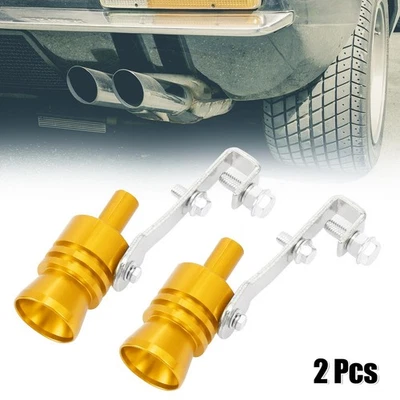 2pcs L Size Universal Turbo Sound Exhaust Muffler Pipe Whistle Sound Gold Tone Foto 1 de 4