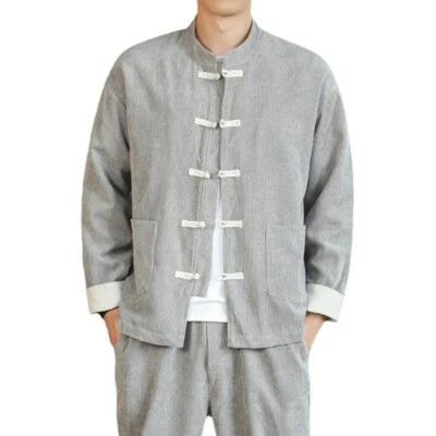 Men Corduroy Jacket Chinese Kung Fu Tang Suit Mandarin Collar Blouse Coat - Image 1 of 4