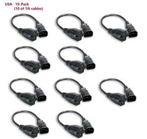 10x 1FT IEC320 C14 to NEMA 5-15R 125V AC 10A 10 Amp Monitor PC Power Cord Cable - Picture 1 of 2