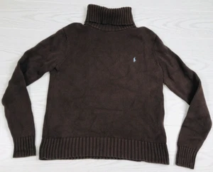 Vintage Ralph Lauren Sweater Womens XL Brown Turtle Neck 100% Cotton 90s Y2K - Picture 1 of 8