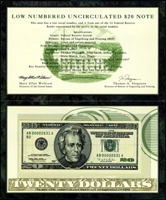 FR. 2083 B $20 1996 Federal Reserve Note AB00002631A Low Numbered Uncirc $20 Not - Image 1 of 2