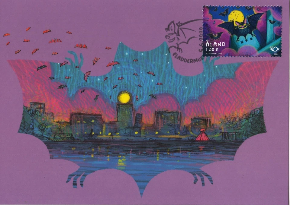 Bats Multicolor Black Bat Night Scene Aland Finland Maxi FDC 2020 - Image 1 of 1