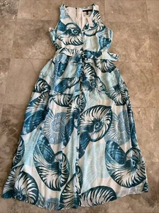 WHBM Sleeveless Nautilus Shirt Dress Women’s 4 Blue Midi Button Front Belted - Picture 1 of 11