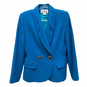 Vintage Oleg Cassini Peacock Blue Wool Blazer Mod Preppy Palm Springs Size 8 - Picture 1 of 7