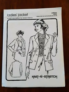 KNIT-N-STRETCH PATTERN - 140A LADIES JACKET SHAPED COLLAR POCKET 8-26 PLUS UNCUT - Picture 1 of 1