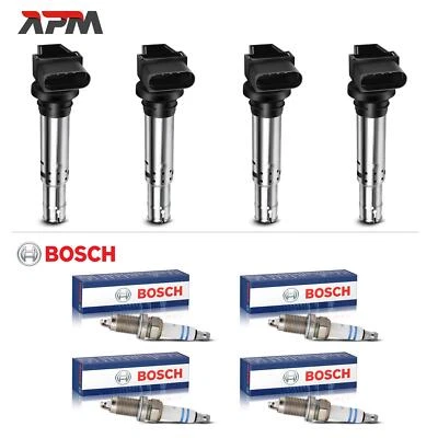 4x ZÜNDSPULE + 4x BOSCH 0242236565 ZÜNDKERZEN FÜR SEAT SKODA FABIA VW GOLF POLO - Bild 1 von 4