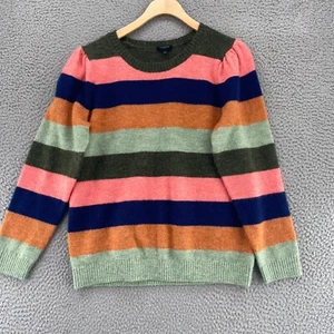 Talbots Sweater Womens Large Petite Green Multi Striped Puff Sleeves Pullover - Bild 1 von 11