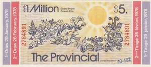 The Provincial $5 Lottery Ticket 2 Draws Starting January 29, 1978 - Imagen 1 de 2