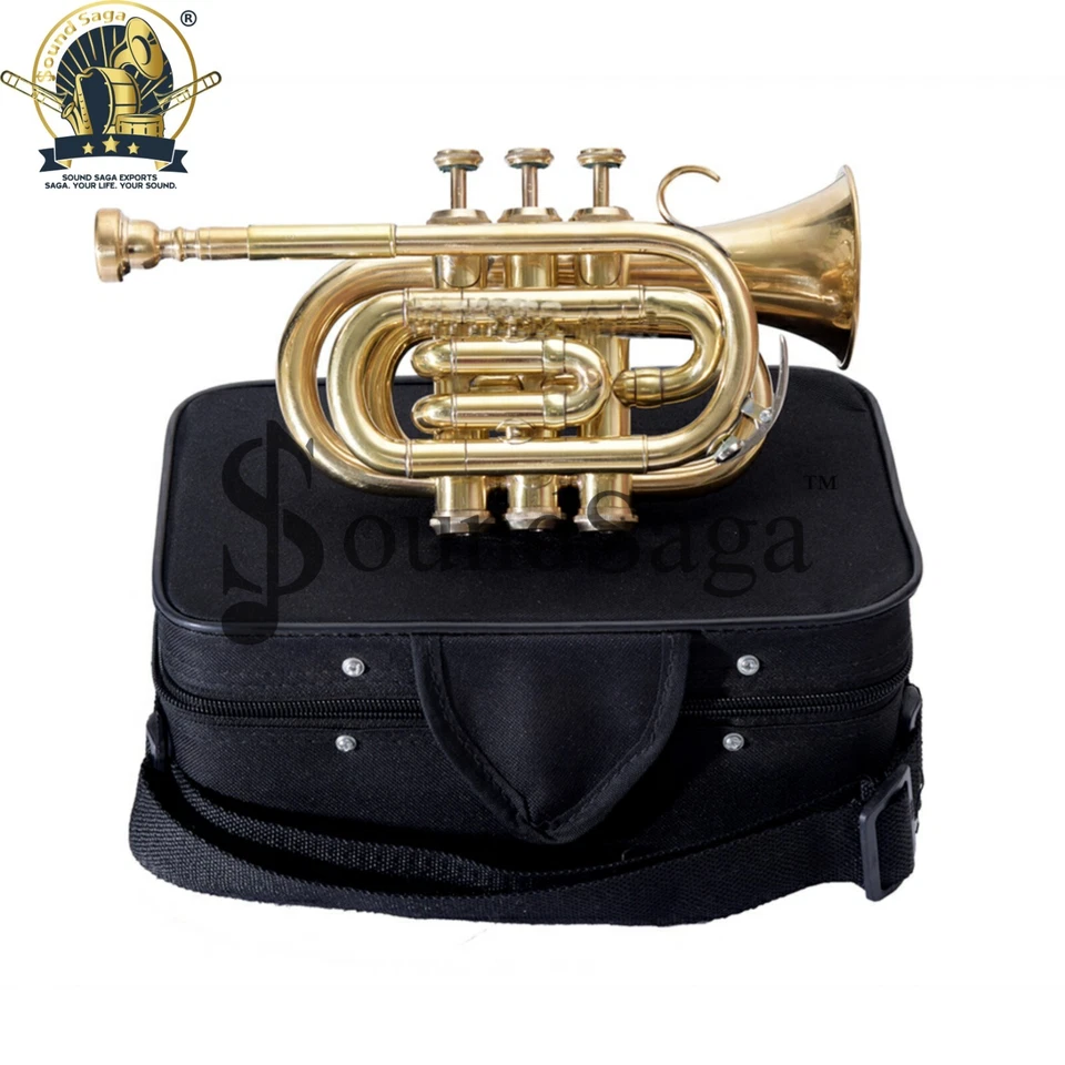 Trompeta de bolsillo SOUND SAGA tono Bb con boquilla incluida y estuche de transporte (oro) Foto 1 de 3