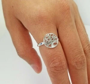 925 Sterling Silver Round Dainty Tree Of Life Ring, Size 5 to 9 Available - Picture 1 of 2